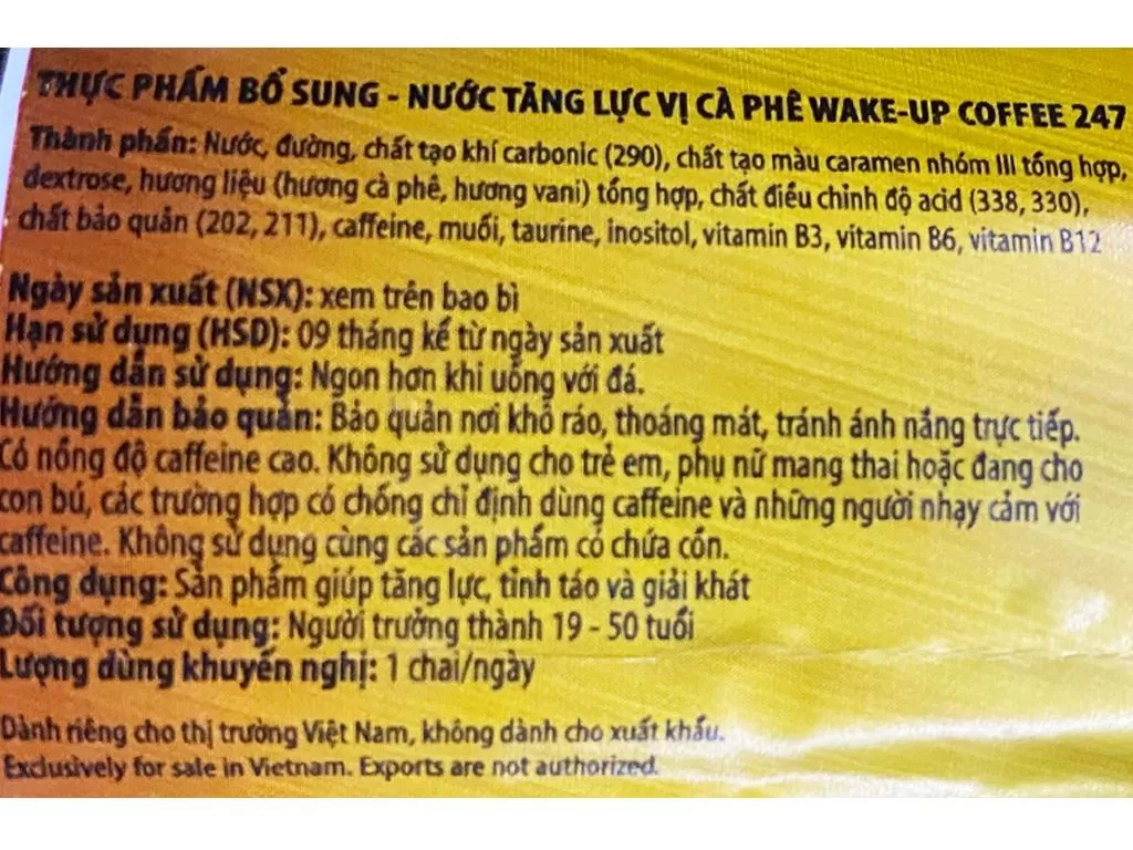 tăng lực cà phê 247 Thành phần Nước tăng lực Wake Up 247